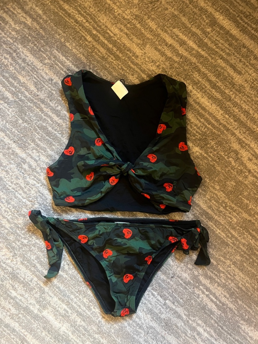 Submarine Swim Green Camouflage Bikini Set with Red Lip Print